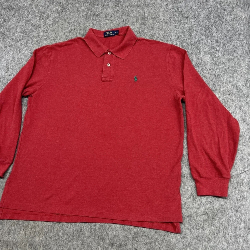 Polo Ralph Lauren Polo Shirt Mens XL Red Long Sleeve‎ 100% Cotton Green Pony